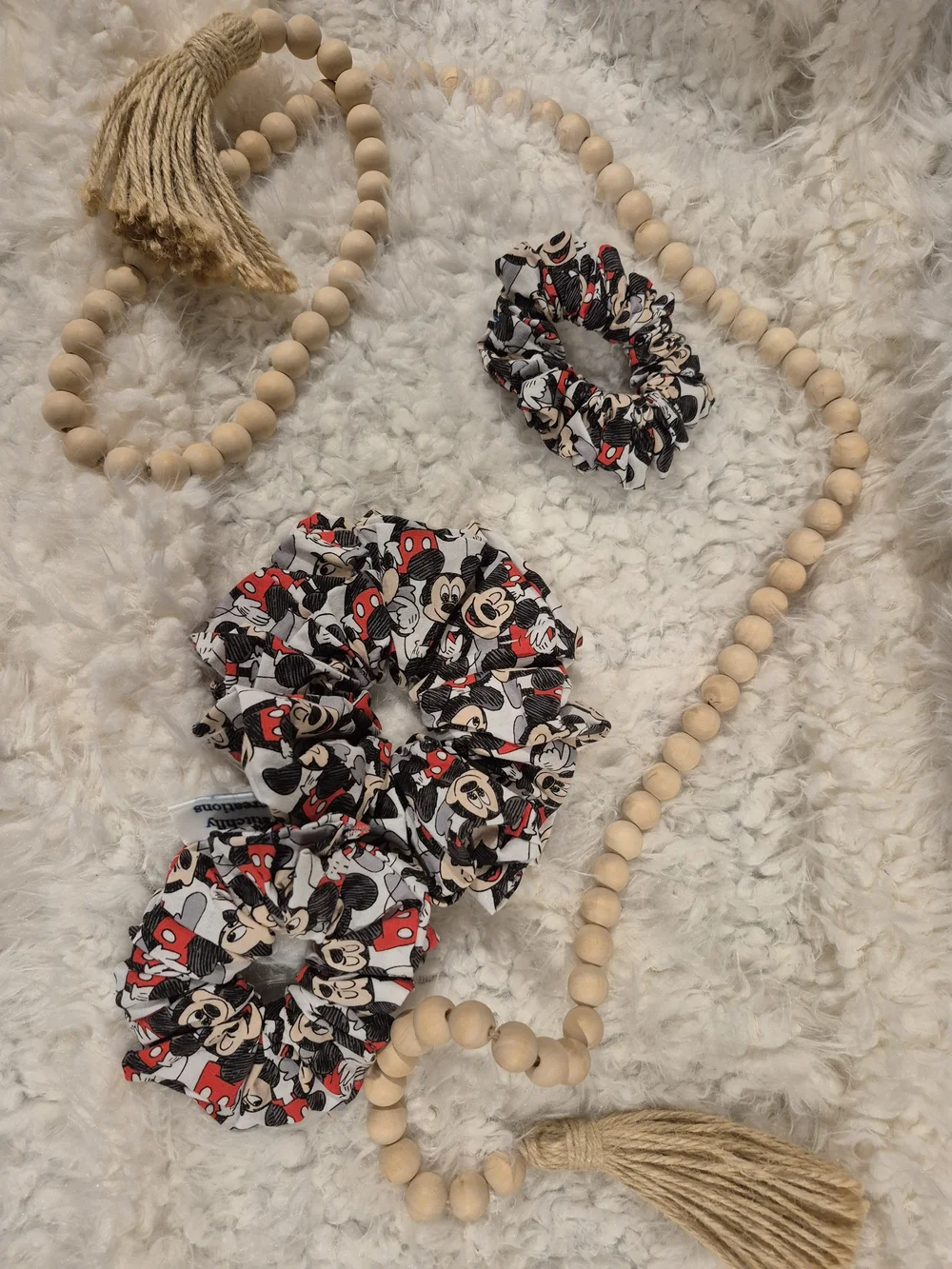Girl Scunchies Mickey Mouse Print Kids Scrunchie Set - Red, Black & White